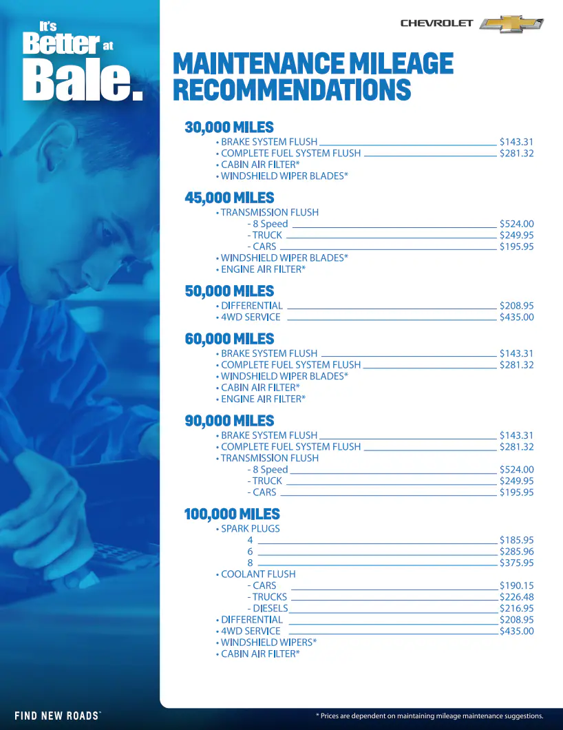 Bale Chevrolet Service Pricing